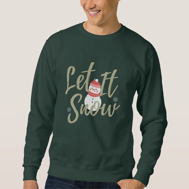Låt det snöa juloffert Snögubbe & Typografi Lång Ärmad Tröja (Framsida)