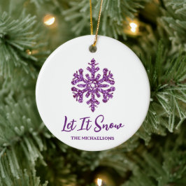 Låt det snöa Lila Snowflake Julgransprydnad Keramik