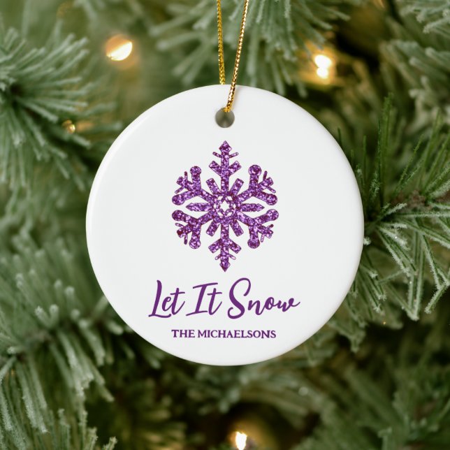 Låt det snöa Lila Snowflake Julgransprydnad Keramik (Träd)