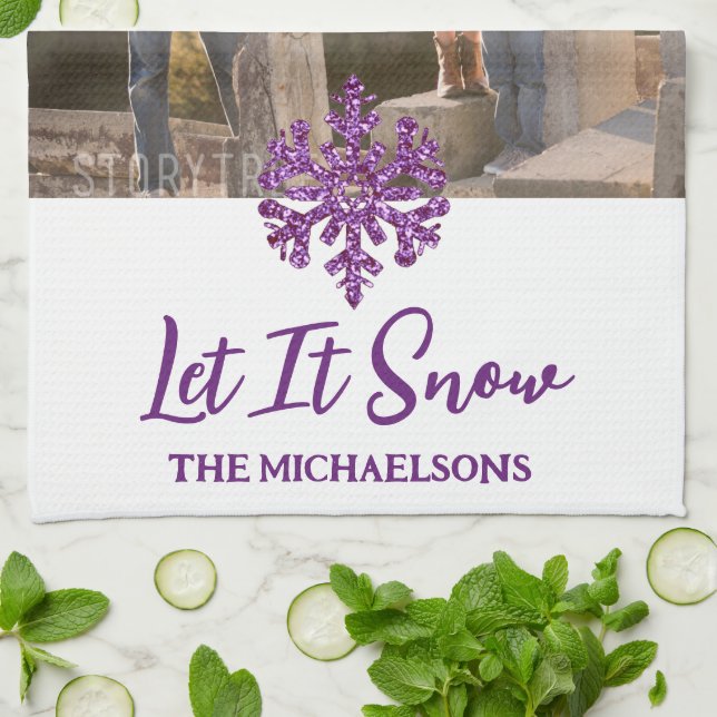 Låt det snöa Lila Snowflake Kökshandduk (Vikta)