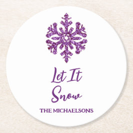 Låt det snöa Lila Snowflake Underlägg Papper Rund