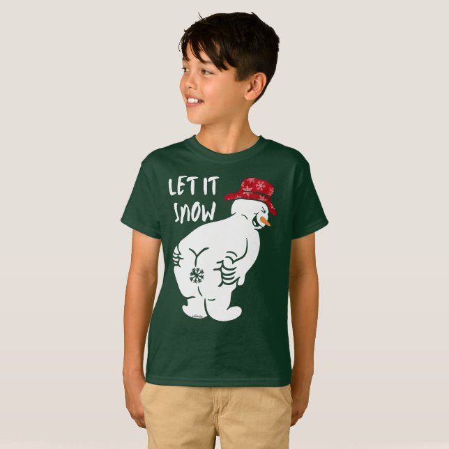 LÅT DET SNÖA lustig snögubbe T Shirt (Hel framsida)