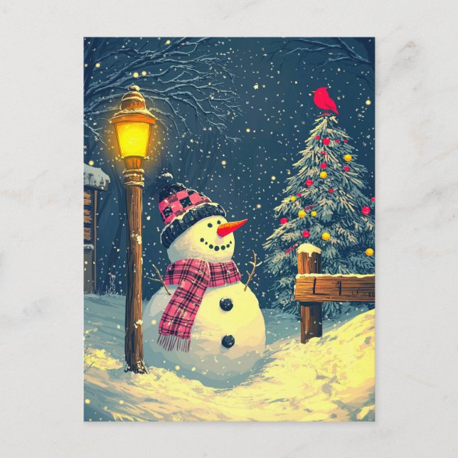 Låt det snöa! Lycklig jul Snögubbe Vykort (Framsida)