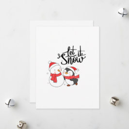 Låt det snöa med en snöman och pingvin på en  julkort