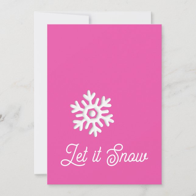Låt det snöa Minimal Rosa Vit Snöflinga Julkort (Framsida)