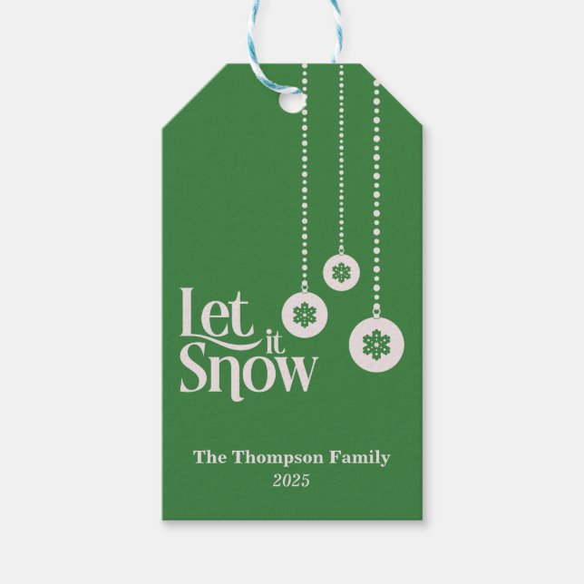 "Låt det snöa" mörk grönt Presentetikett (Framsidan)