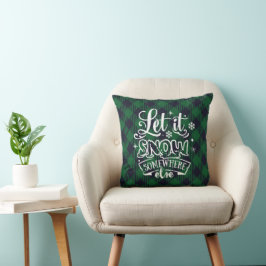 Låt det snöa någon annanstans Grön Plaid Monogram Kudde