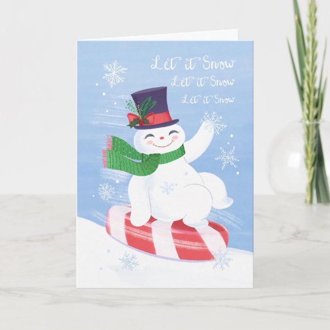 Låt det snöa Peppermint Snögubbe Helgdag Card Helgkort (Framsida)