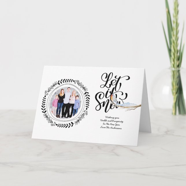 LÅT DET SNÖA PHOTO Julafton Card Modern Robin Helgkort (Framsida)