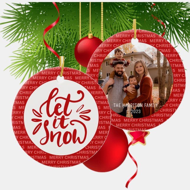Låt det snöa Photo Red för Julskript-familjen Julgransprydnad Keramik (Skapare uppladdad)