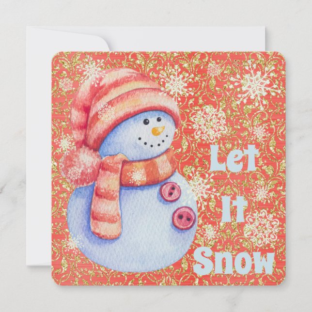 Låt det snöa platta Snögubbe Helgdag-kort Julkort (Framsida)
