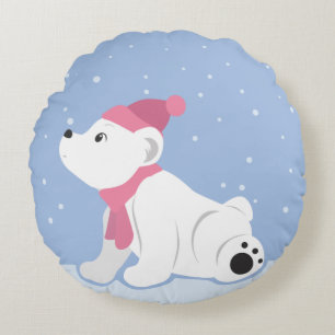Låt det snöa! (Polar Bear Unge) Rund Kudde