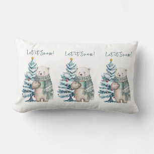 Låt det snöa Polar Bear White Lumbar Pillow Lumbarkudde
