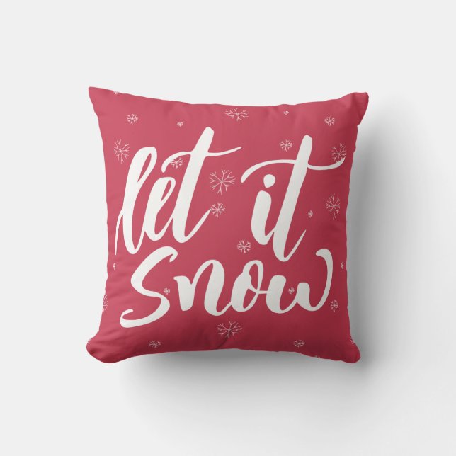 Låt det snöa Red and White Snöflingor Calligraphy Kudde (Framsida)