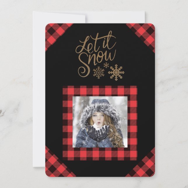 Låt det snöa Red Buffalo Check Photo Helgdag Card Julkort (Framsida)