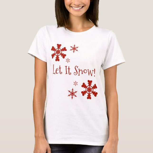 låt det snöa Red Snöflingor Shirt Tee Shirt (Framsida)