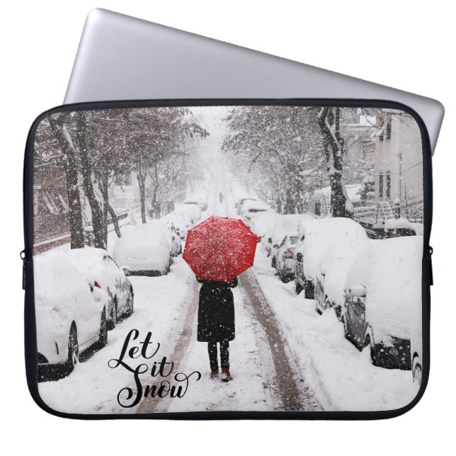 Låt det snöa Red Umbrella | Vinter Scene Laptop Fodral (Framsidan)