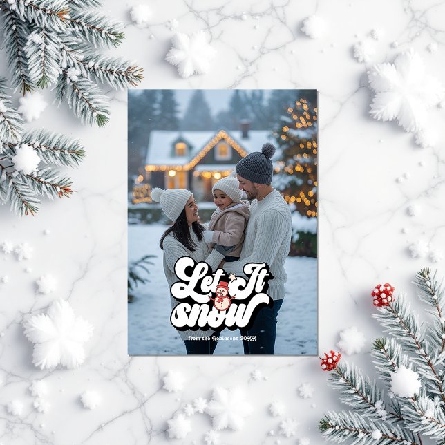 "Låt det snöa" Retro-julfotopassage Julkort ("Let It Snow" Retro Christmas Photo Collage Holiday Card)