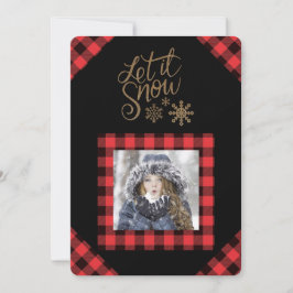Låt det snöa Röd Buffalo-rutig julkort med foto
