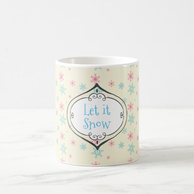 Låt det snöa Rosa och blå snöflingor Mönster Kaffemugg (Center)