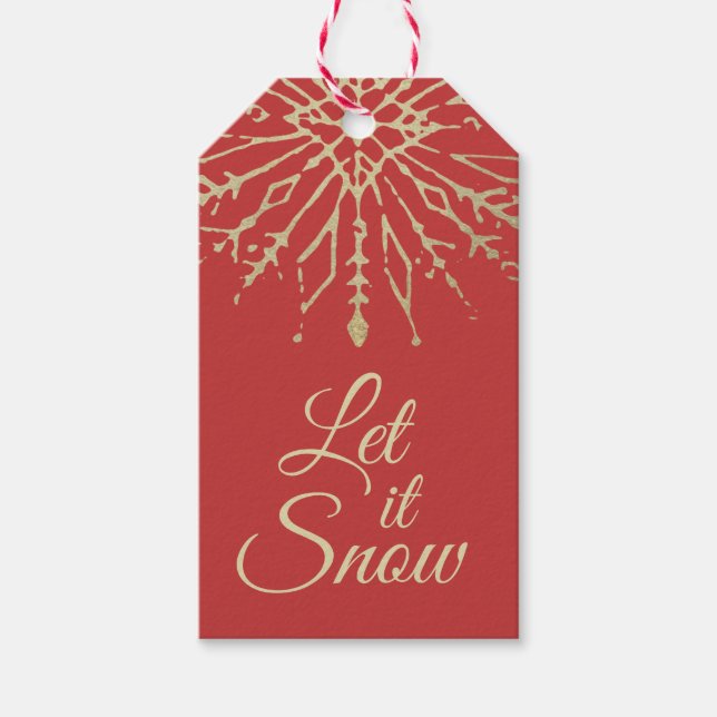 Låt det snöa ・ Shabby Guld Snowflake Winter Helgda Presentetikett (Framsidan)