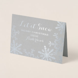 Låt det snöa Silver Foil Snöflingor-julkort Folierat Kort