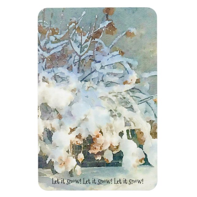 Låt det snöa - Snö täckt Hydrangea Träd Magnet (Vertikal)