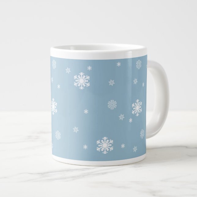 Låt det snöa, Snöflingor Mönster på Blue, Vinter Jumbo Mugg (Framsida höger)