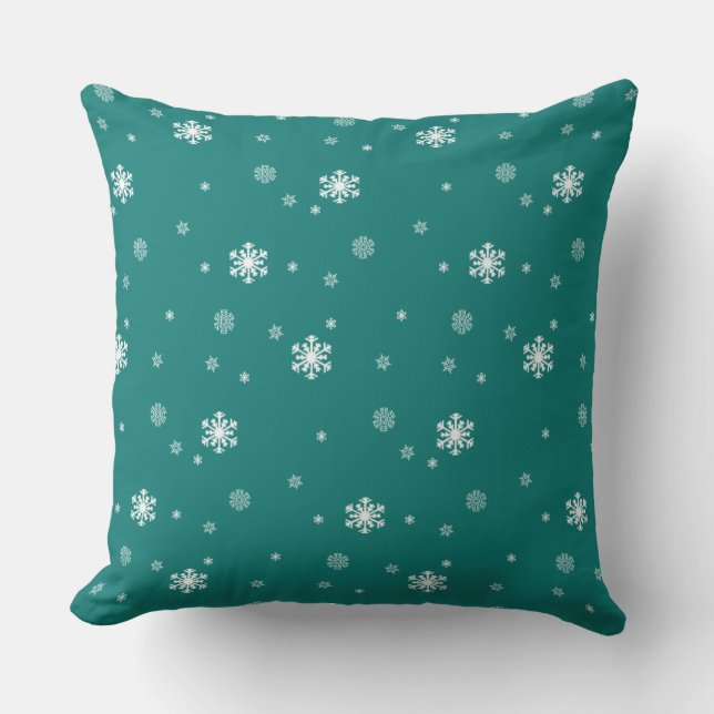 Låt det snöa, Snöflingor Mönster på Teal, Snowing Kudde (Framsida)