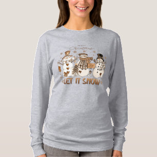 Låt det snöa Snögubbar Juli, rustik Långärmad T Shirt