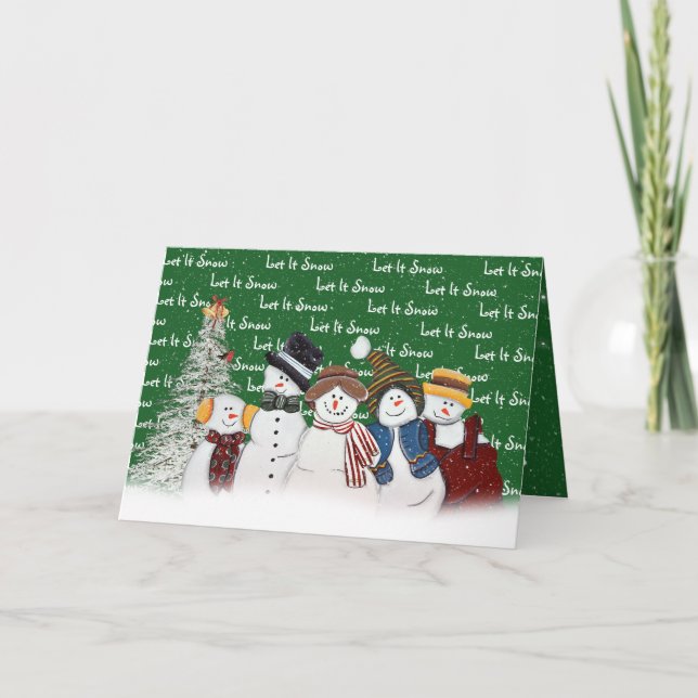Låt det snöa Snögubbar på Grönt Helgkort (Framsida)