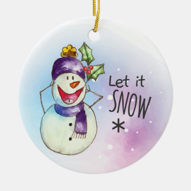 Låt det snöa Snögubbe Julgransprydnad Keramik (Framsidan)