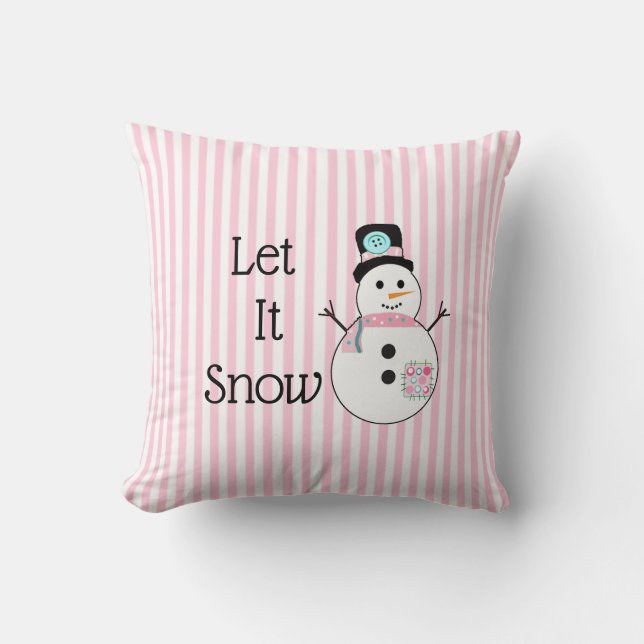 Låt det snöa Snögubbe Rosa & Vit julklapp Kudde (Framsida)