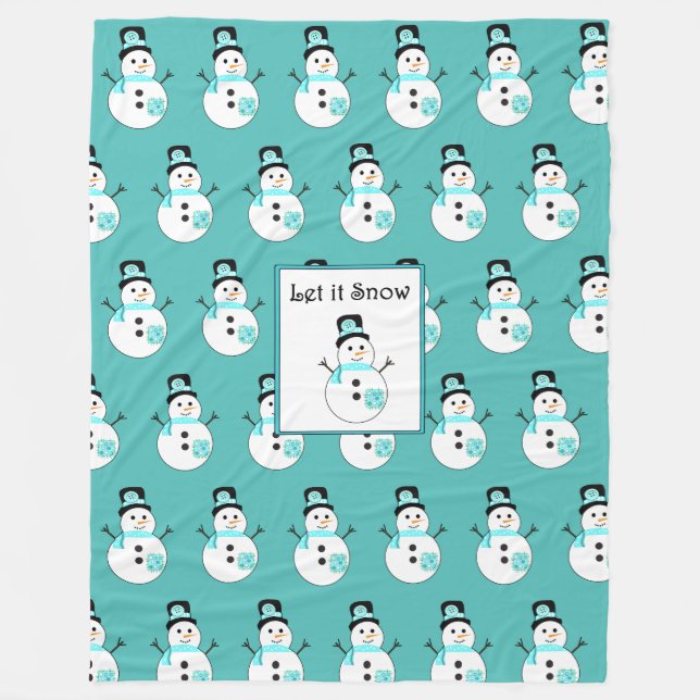 Låt det snöa Snögubbe Teal jul Fleece Blanket (Framsidan)