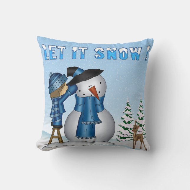 Låt det snöa snögubbedekorativ kudde (Framsida)