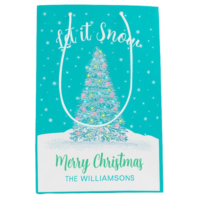 Låt det snöa Teal Aqua Julgran Helgdag (Framsidan)