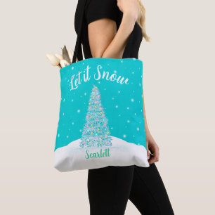 Låt det snöa Teal Aqua Julgran Helgdag Tygkasse