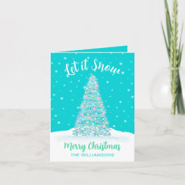 Låt det snöa Teal Aqua Julgran Helgkort