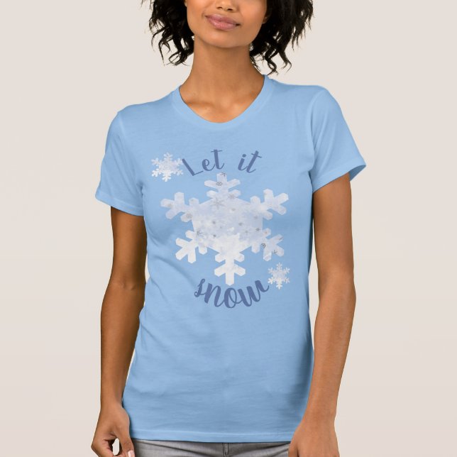 Låt det snöa Text Cute snöflingor på blue T Shirt (Framsida)