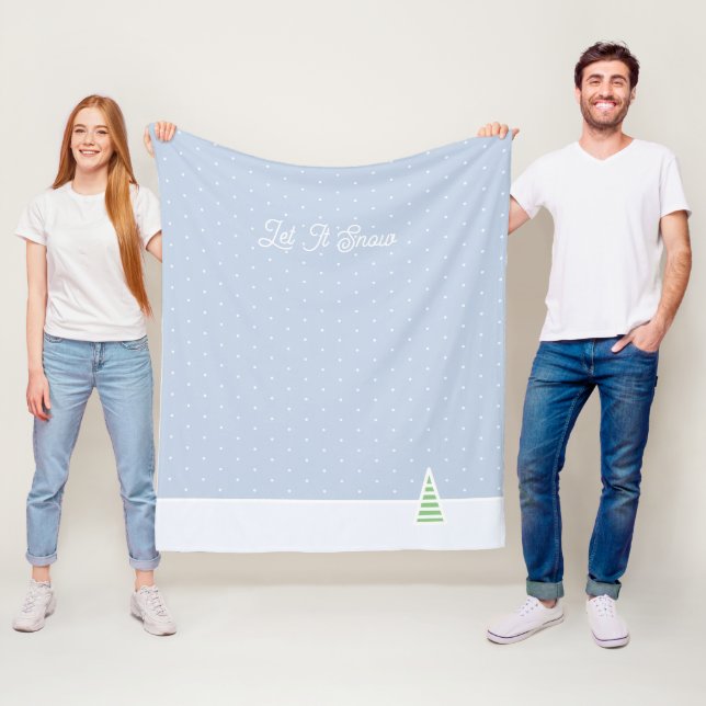 Låt det snöa Tiny Winter Träd Ice Blue Polka dots Fleecefilt (På plats)