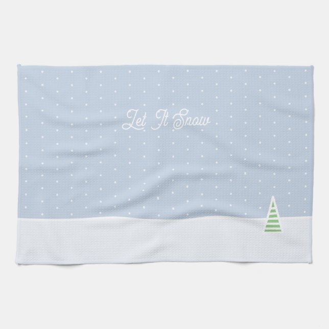 Låt det snöa Tiny Winter Träd Ice Blue Polka dots Kökshandduk (Horisontell)