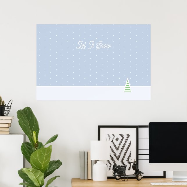 Låt det snöa Tiny Winter Träd Ice Blue Polka dots Poster (Hemmakontoret)