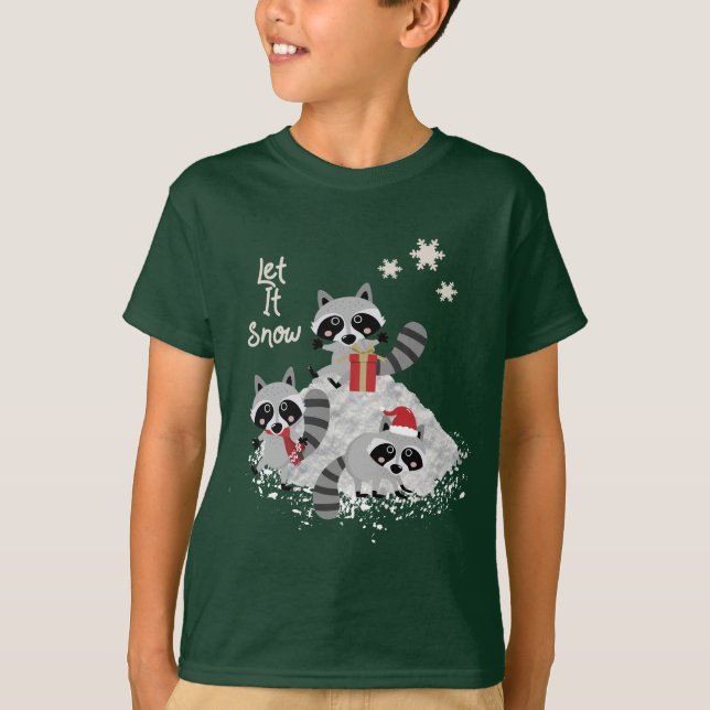 LÅT DET SNÖA UNGAR FÖR JULRACCOONSDJURLIV T SHIRT (Framsida)