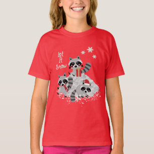 LÅT DET SNÖA UNGDOMMEN FÖR JULRACCOONSFLICKOR T SHIRT