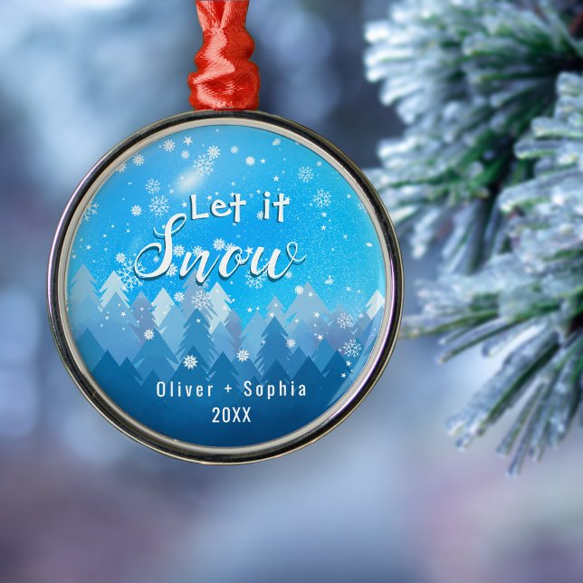 Låt det snöa vår första julblå julgransprydnad metall (Skapare uppladdad)