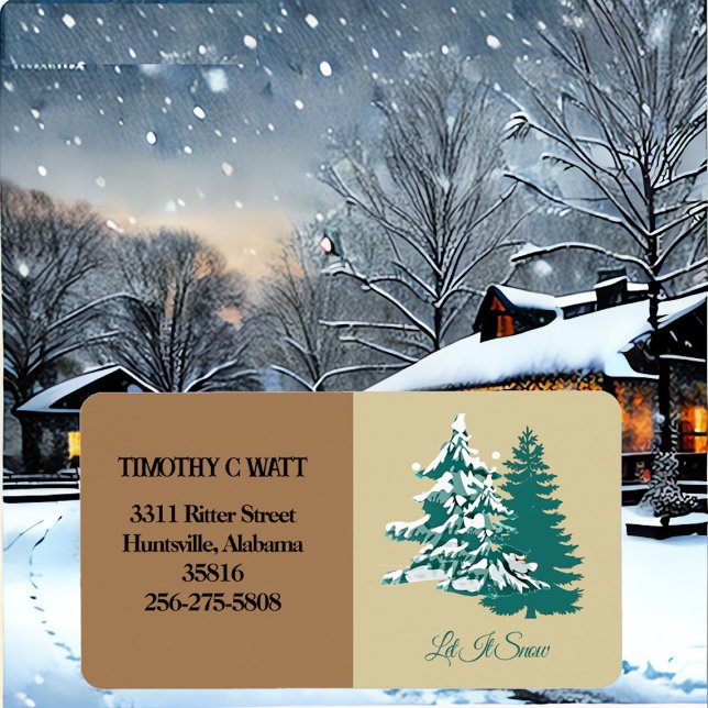 Låt det snöa Watercolor Winter jul Woodland Adressetikett (Let it Snow Watercolor Winter Christmas Woodland Label)
