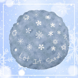 Låt det snöa Whimsique Snöflingor Blue Winter Rund Kudde