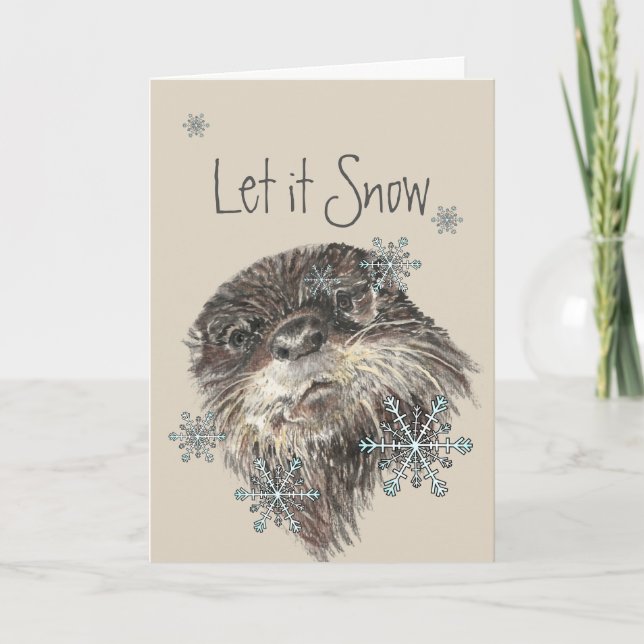 Låt det snöa Winter Snöflingor Roligt Jul Otter Helgkort (Framsida)