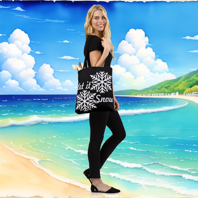 Låt det snöa Winter White Snöflingor Elegant Black Tygkasse (Let It Snow Winter White Snowflakes Elegant Black Tote Bag)