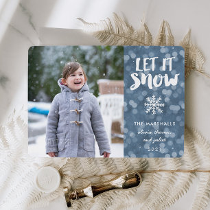 Låt det snöa Wintry Blue Bokeh-fotokort Julkort